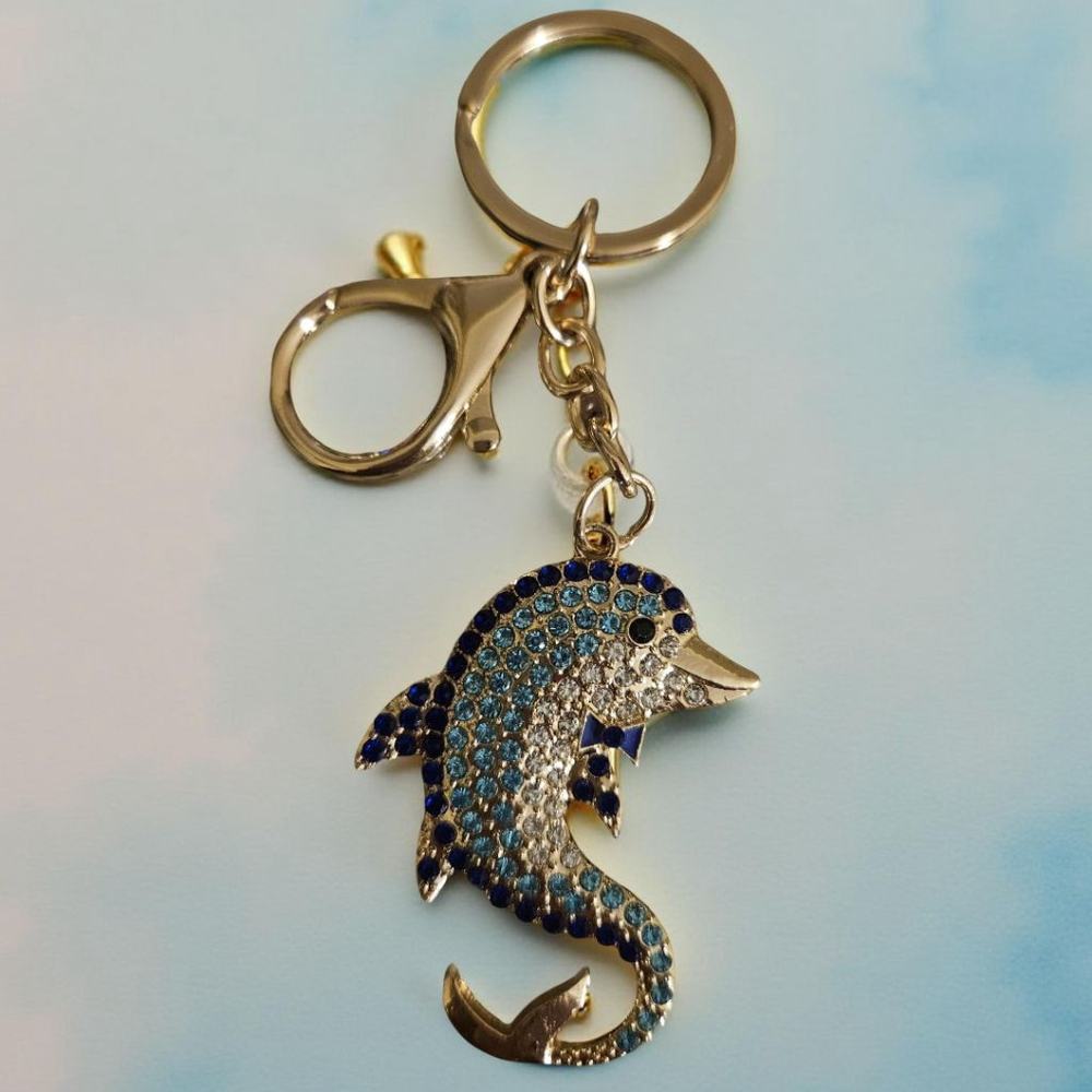 Dolphin Rhinestone Keychain Blue - Picture 1 of 3